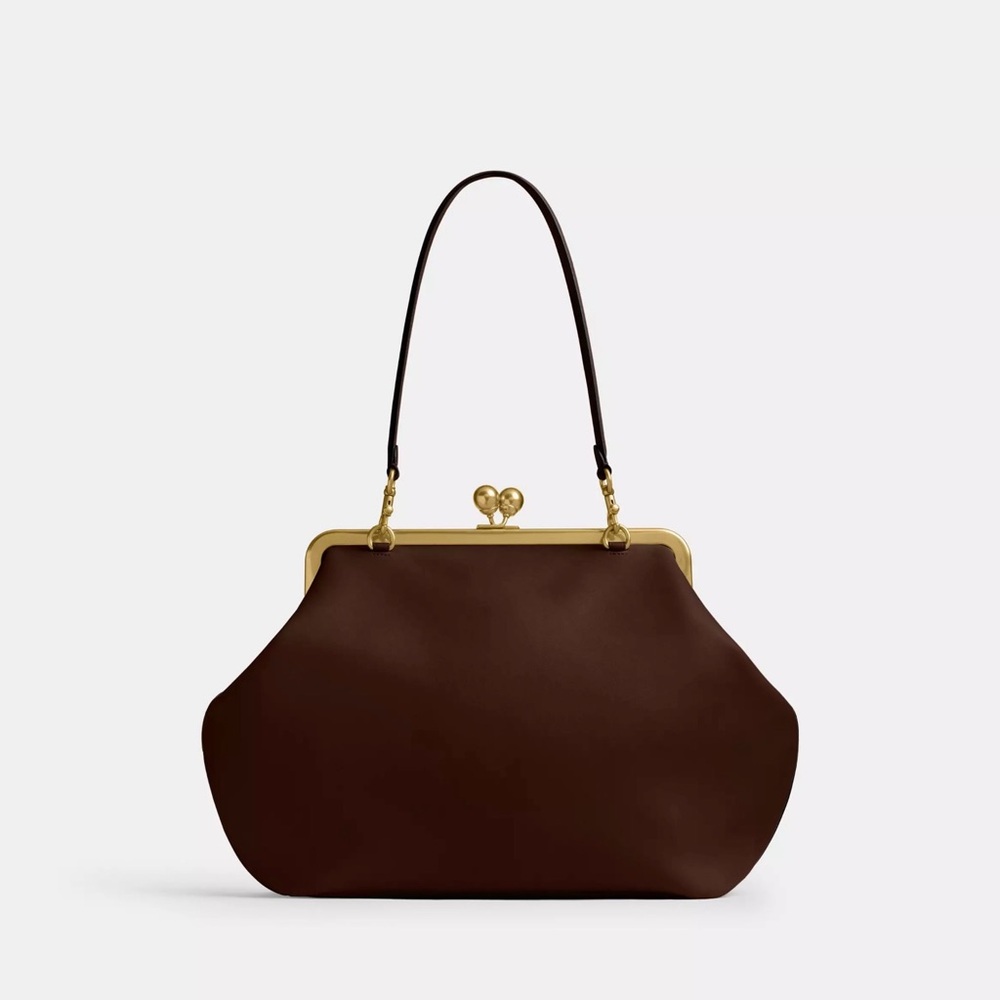 Coach Large Kisslock Frame Bag in Dark Brown with Brass Hardware NWT